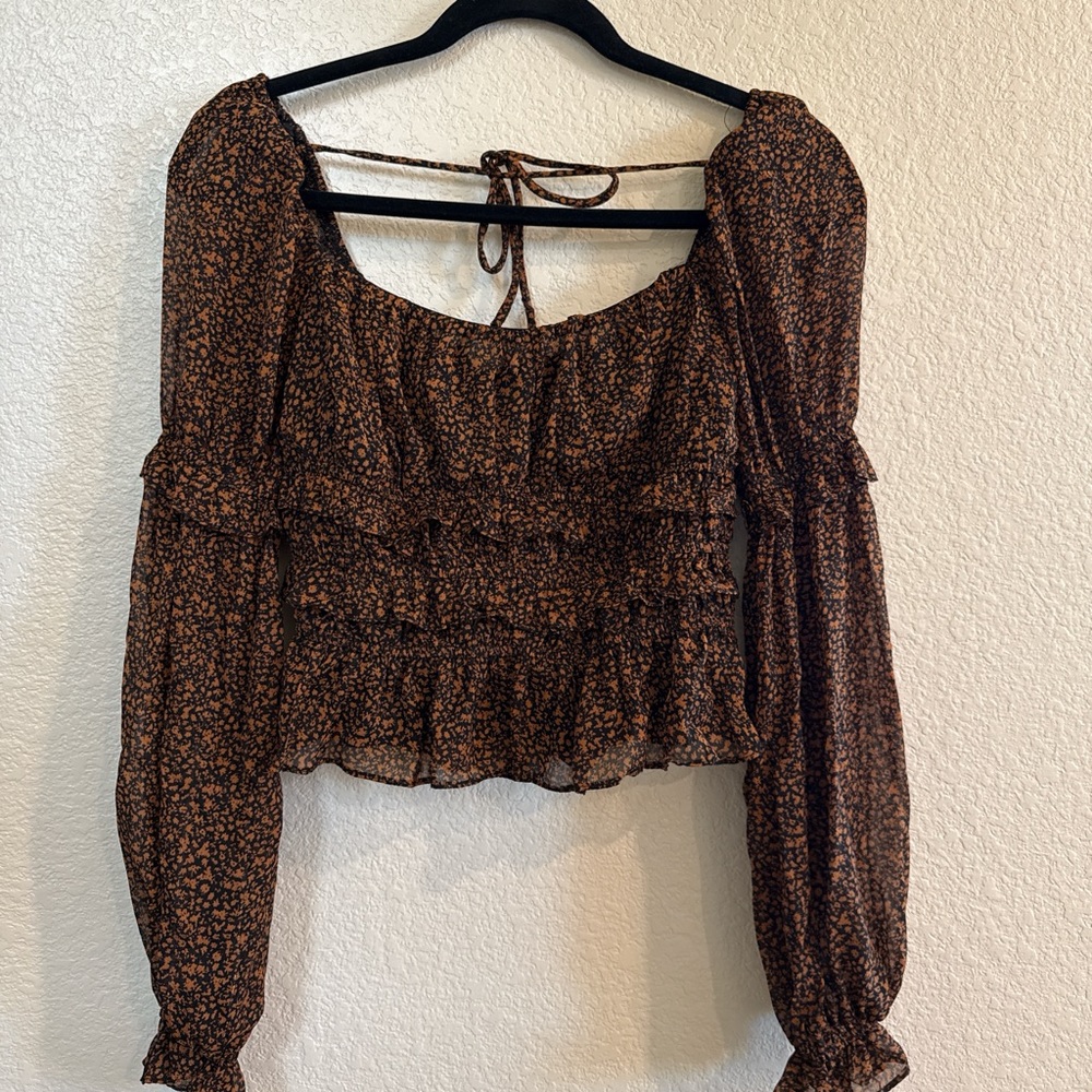 Astr Black and Brown Floral Blouse